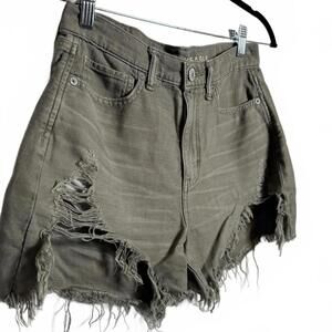 American‎ Eagle High Waisted Green Denim Cut Off Shorts